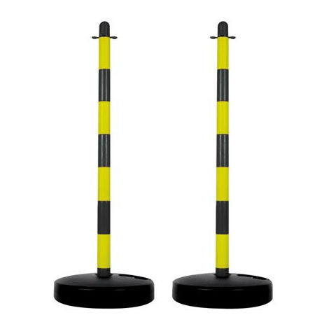 Perel Poteaux de balisage, délimitation temporaire, pour événements, espaces publics, avec pied à lester, noir/jaune, 2 pièces