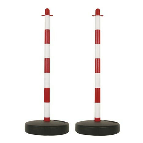 Perel Poteaux de balisage, délimitation temporaire, pour événements, espaces publics, avec pied à lester, rouge/blanc, 2 pièces - rouge;blanc