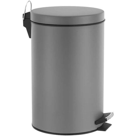 Perel Poubelle à pédale en métal avec seau en plastique amovible, poignée métallique et pédale antidérapante, idéale pour la maison et le bureau, capacité de 14 litres, ronde Ø 25 x 39,5 cm, gris mat