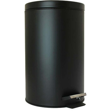 Perel Poubelle à pédale en métal avec seau en plastique amovible, poignée métallique et pédale antidérapante, idéale pour la maison et le bureau, capacité de 14 litres, ronde Ø 25 x 39,5 cm, noir mat