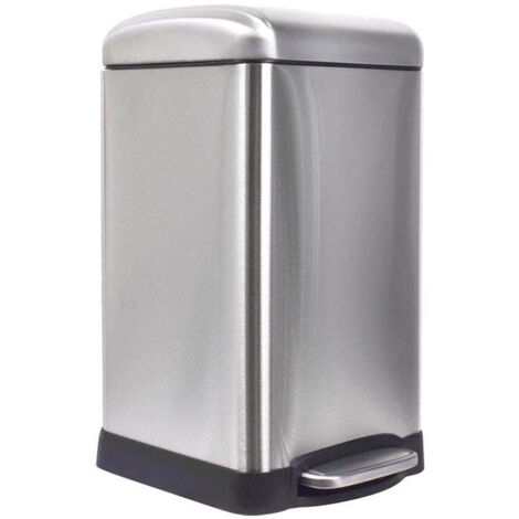 Perel Poubelle à pédale métallique avec seau amovible, base solide et pédale antidérapante, idéale pour la maison et le bureau, capacité 20 litres, carrée 45,5 x 28 x 34 cm, métal brossé gris