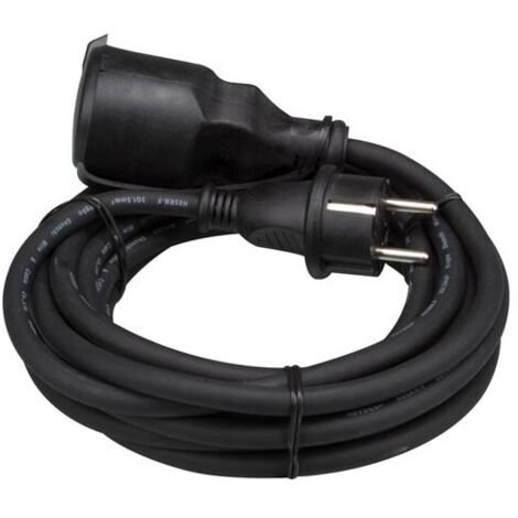 Perel Rallonge, H05RR-F 3G1.5, 5 m, 16 A/230 V, 3680 W, type E/F, IP44, caoutchouc, noir