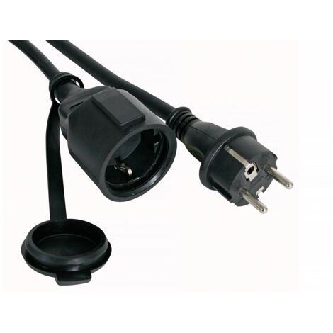 Perel Rallonge, H05RR-F 3G1.5, 5 m, 16 A/230 V, 3680 W, type E/F, Schuko, IP44, caoutchouc, noir