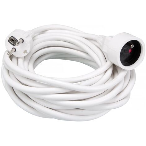 Perel Rallonge, H05VV-F 3G1.5, 10 m, 16 A/230 V, 3500 W, type E/F, usage intérieur, PVC, blanc