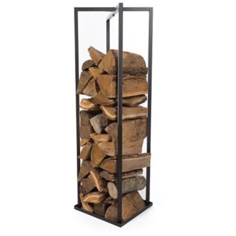 Perel – Range-bûches extérieur en métal noir – Dimensions 34 x 34 x 118 cm – Design minimaliste pour bois de cheminée – Facile à assembler