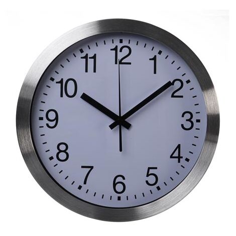 Perel Reloj de Pared 30 cm analógico silencioso con sincronización horaria DCF, Esfera Grande fácil de Leer, Marco de Aluminio Plateado, Ideal para salón Cocina Oficina o Sala de Espera