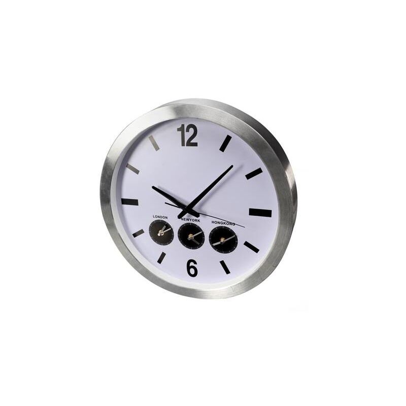 Perel - reloj de pared de aluminio y 3 husos horarios - ø 45.5 cm