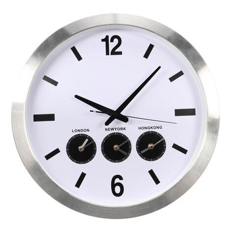 Perel Reloj Mundial analógico con 3 husos horarios, Modelo de Pared con transición automática de horario de Verano a horario estándar, Pilas no Incluidas