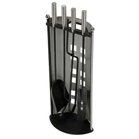 Perel – Serviteur de cheminée 4 pièces en métal – Résistant à la chaleur – Dimensions 60,5cm x 23cm – Pour entretien efficace du feu