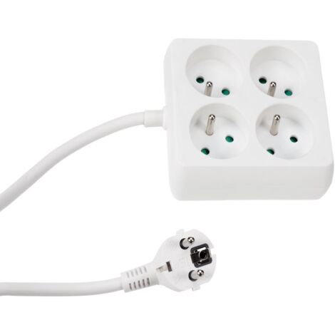 Perel Steckdosenleiste, 4 Steckdosen Typ E, Kabel 1.5 m, 3G1.5, Innenbereich, quadratisch, Weiß