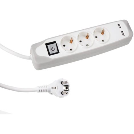 Perel Steckdosenleiste mit Schalter, 3 Schutzkontakt-Steckdosen, 2 USB-Ladebuchsen, Kabel 1.5 m, 3G1.5, Innenbereich, Weiß