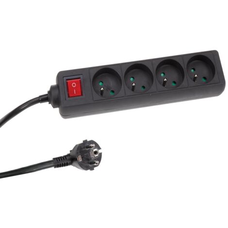 Perel Steckdosenleiste mit Schalter, 4 Steckdosen Typ E, Kabel 1.5 m, 3G1.5, Innenbereich, Schwarz