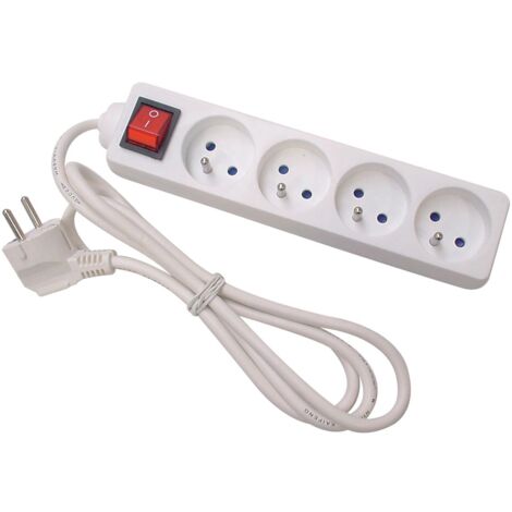 Perel Steckdosenleiste mit Schalter, 4 Steckdosen Typ E, Kabel 3 m, 3G1.5, Innenbereich, Weiß