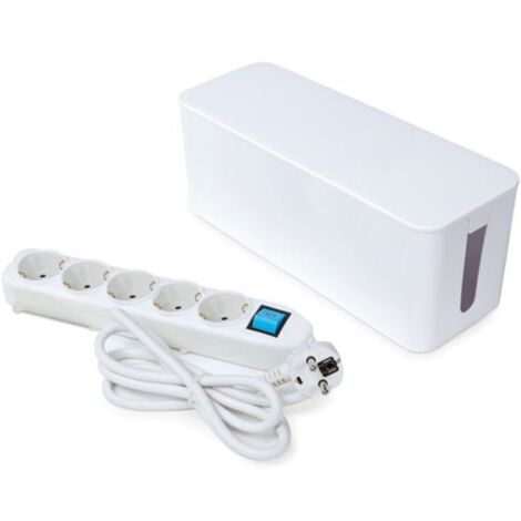 Perel Steckdosenleiste mit Schalter und Kabelbox, 5 Schutzkontakt-Steckdosen, Kabel 1.5 m, 3G1.5, Innenbereich, Weiß