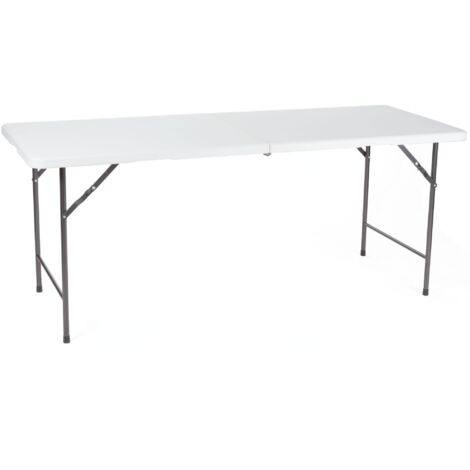 Perel – Table de camping pliante 180 x 70 x 74 cm – Plateau HDPE résistant aux intempéries – Cadre en acier – Poignée de transport