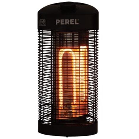 Perel Terrassen-Heizstrahler, 1200 W, Kippschutz, 2 Heizstufen, spritzwassergeschützt, oszillierendes Design, Metall, Schwarz