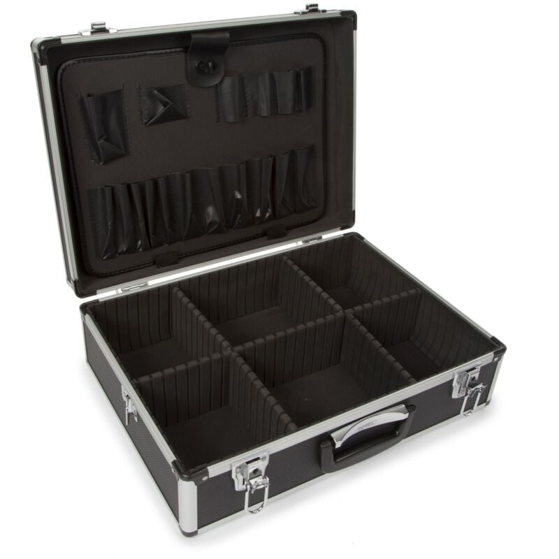 Perel - Mallette à outils, panneau porte-outils, séparateurs amovibles, verrouillage par clé, 2 clés, aluminium, gris, 455 x 330 x 152 mm