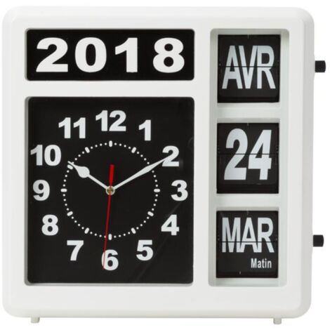 Perel Wanduhr mit Klappkalender, rechteckig, analog, 31 x 31 cm, Französisches Modell