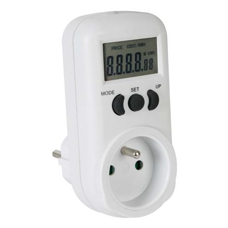 Perel – Wattmètre 230V 16A – Afficheur LCD 4 écrans – Prise type E avec protection enfants – E305EM6