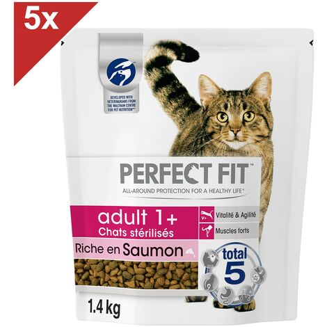 PERFECT FIT ADULT 1+ Croquettes Riche en Saumon pour chat adulte stérilisé (5x1,4kg)