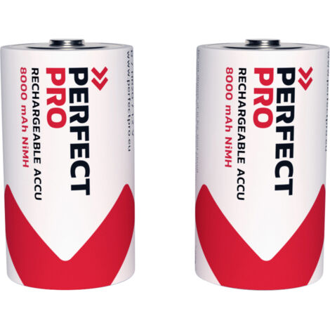 PerfectPro - Akku - 2 Stuck D-Batterien NI-Mh - Wiederaufladbar und vorgeladen - 8000 mAh - 1,2 Volt - Lange lebensspanne - Ideal für Lautsprecher und Digitale Geräte