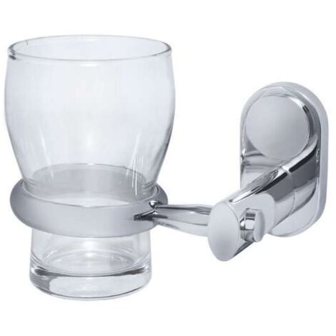 Perfetto 1 Zahnputzbecherhalter mit Glas (klar), Messing massiv, PERF-GH1 verchromt