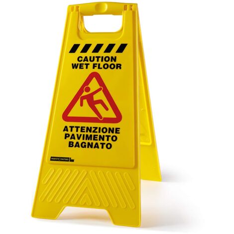 Perfetto Factory Wet Floor Cartello Pavimento Bagnato, Plastica, Giallo, 30x49x56.5 cm