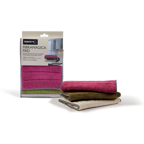 Perfetto Fibramagica Pad Set 3 Panni Multiuso, Tessuto, Porpora/Ghiaccio/Muschio, 21x17x0.5 cm