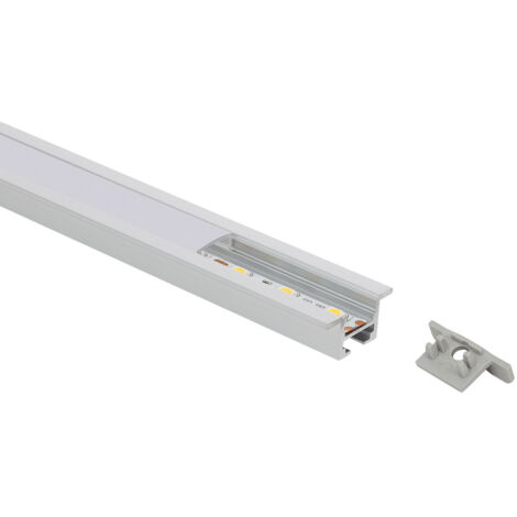 Perfil Aluminio Empotrable con Clips y Tapa Continua para Tiras LED hasta 12 mm con Tapa Continua Aluminio 2 m Blanco traslúcido