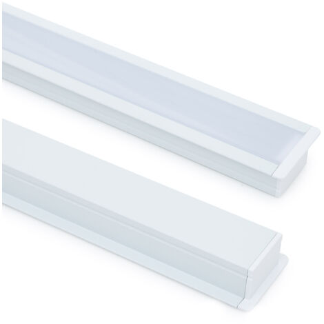 Perfil Aluminio Empotrable para Tiras LED hasta 25 mm con Tapa Continua Blanco 2 m Blanco traslúcido