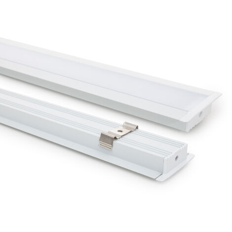 Perfil Aluminio Empotrable para Tiras LED hasta 31 mm con Tapa Continua Blanco 2 m Blanco traslúcido