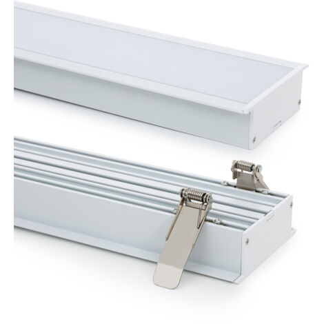 Perfil Aluminio Empotrable XL para Tiras LED hasta 60mm con Tapa Continua Blanco 2 m Blanco traslúcido