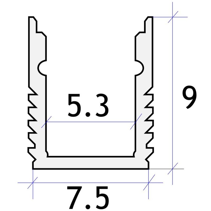 

Perfil aluminio estrecho tira led 2 metros superficie 7.5x9 mm - Jandei