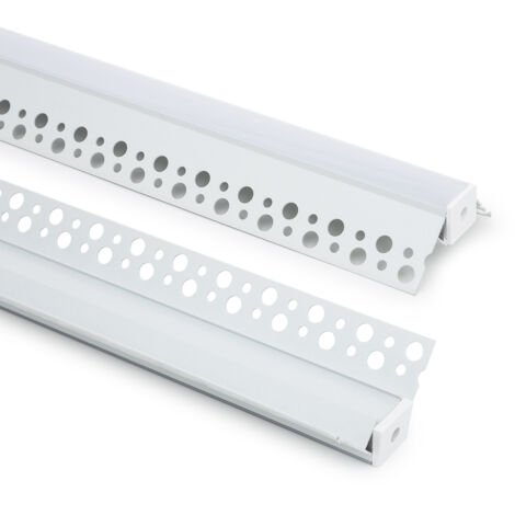 Perfil Aluminio Integrado en Escayola/Pladur Esquina Arista para Tira LED hasta 15 mm con Tapa Continua Blanco 2 m Blanco traslúcido