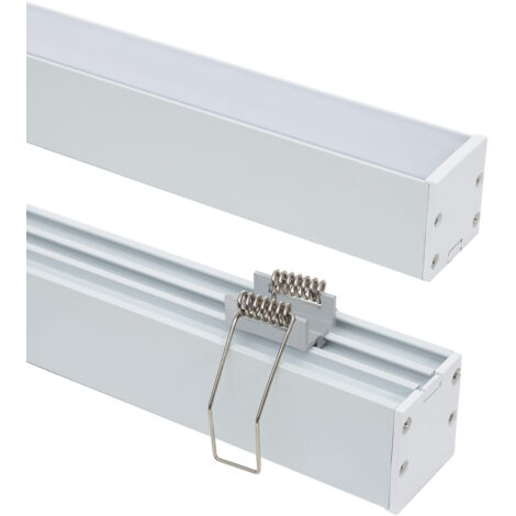 Perfil Aluminio Superficie con anclaje Empotrado mediante clips para Tira LED hasta 24 mm con Tapa Continua Blanco 2 m Blanco traslúcido