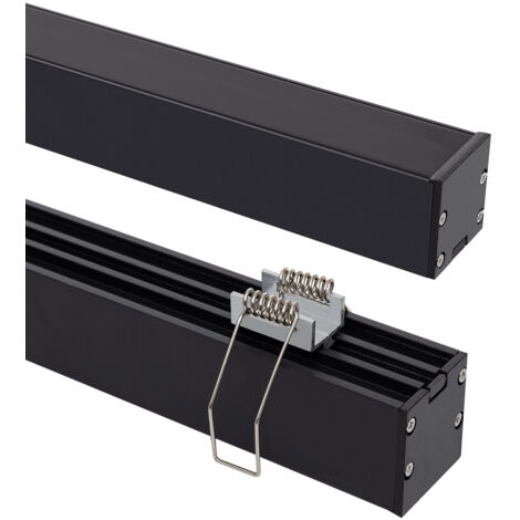 Perfil Aluminio Superficie con anclaje Empotrado mediante clips para Tira LED hasta 24 mm con Tapa Continua Negro 2 m Negro traslúcido