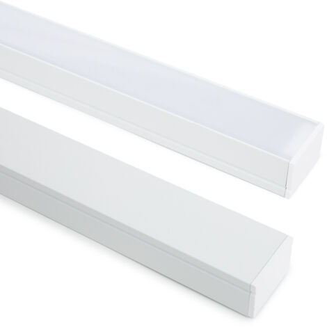 Perfil Aluminio Superficie para Tira LED hasta 22 mm con Tapa Continua Blanco 2 m Blanco traslúcido