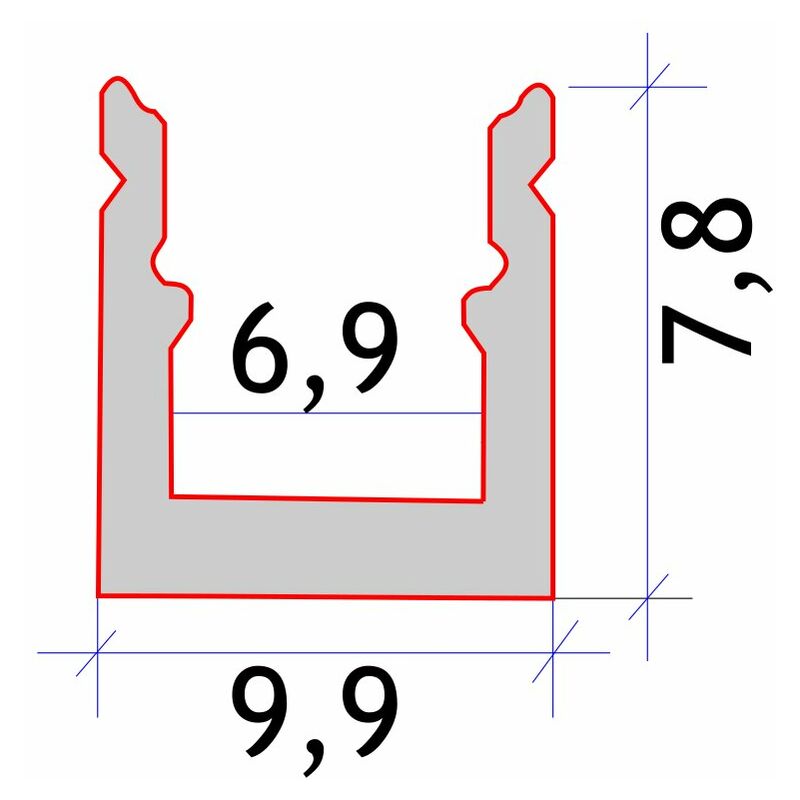 

Perfil aluminio tira led 2 metros superficie 9,9x7,8 mm tira 6mm - Jandei