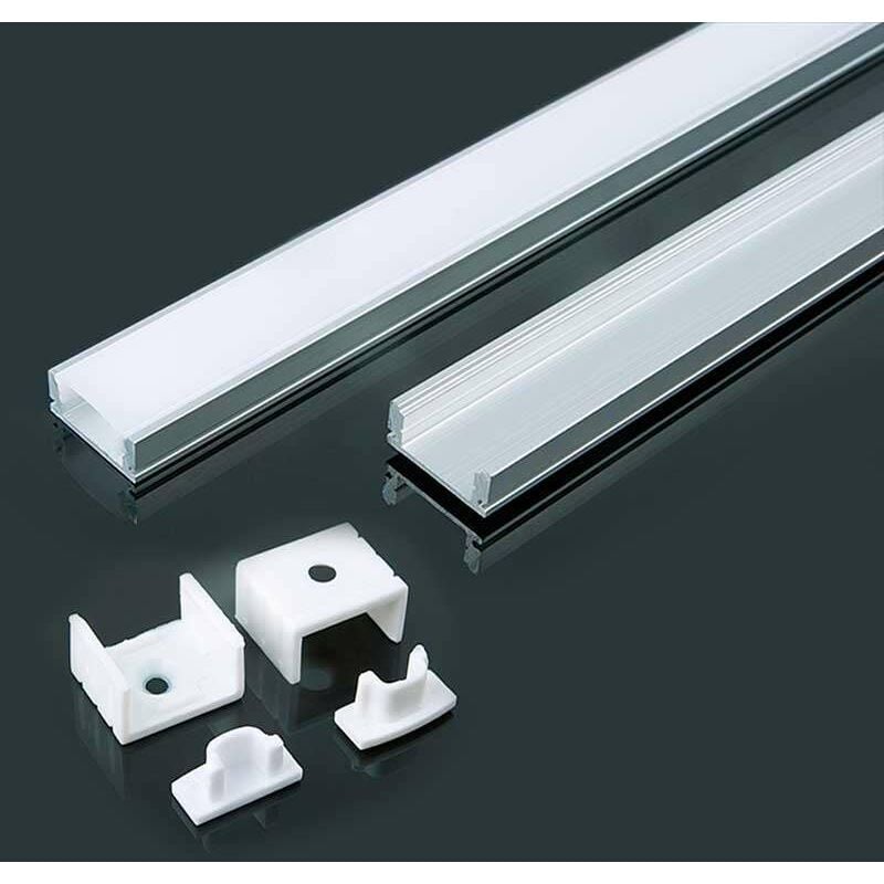 

V-tac - Perfil aluminio tira LED en superficie 2 metros 2000X17.4X7mm - Difusor plano Milky cover