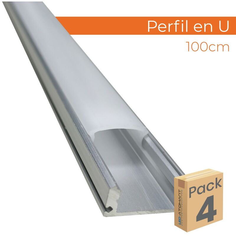 

Led Atomant Sl - Perfil de Aluminio 1M para tira led. Tapones y clips incluidos | Pack 4 Uds. - Pack 4 Uds.