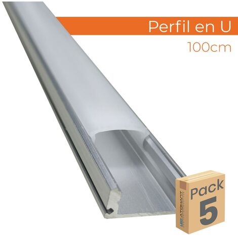 Perfil de Aluminio 1M para tira led. Tapones y clips incluidos | Pack 2 Uds. - Pack 2 Uds.