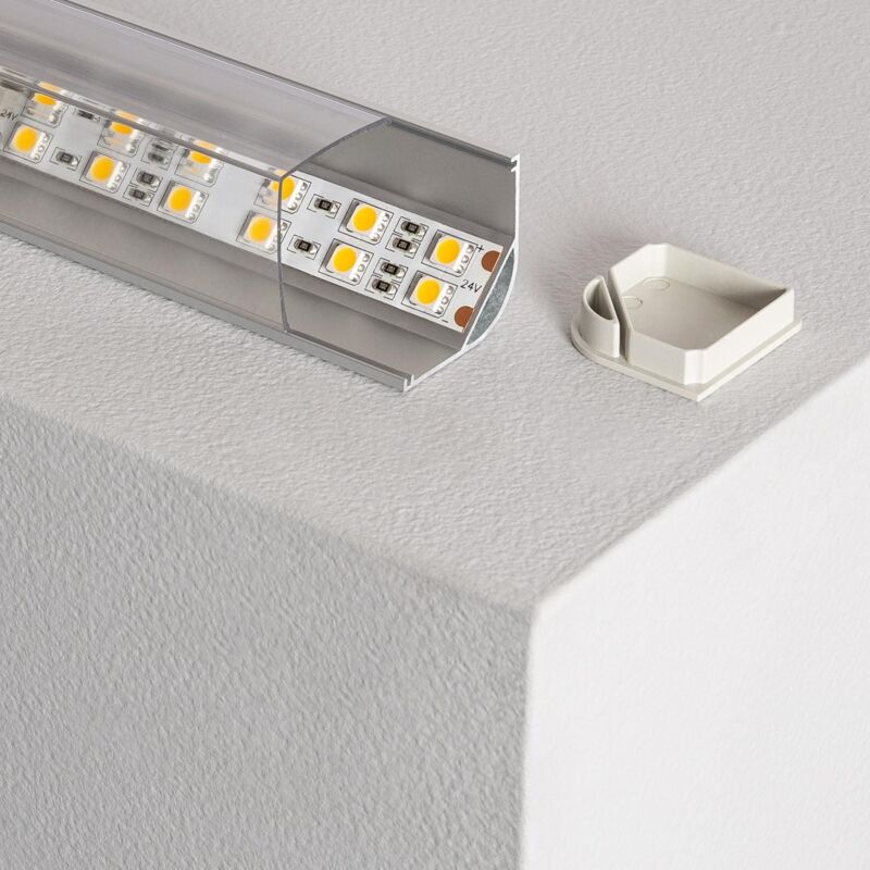 

Perfil de Aluminio Esquina con Tapa Continua para Tira LED hasta 20 mm 2m Tapa Transparente 90º - 2m