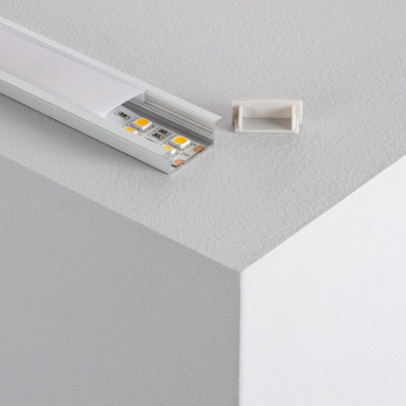 

Perfil de Aluminio Empotrable con Tapa Continua para Doble Tira LED hasta 18 mm .1m Tapa Traslúcida - 1m