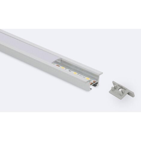 Perfil de Aluminio Empotrable para Techo con Clips para Tiras LED hasta 12 mm Tapa Traslúcida 1 m