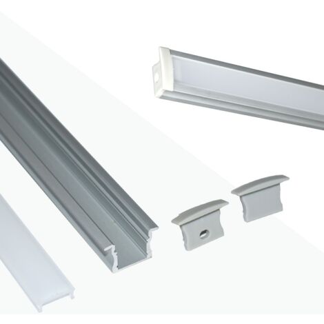 Perfil de aluminio esquinero para tira LED con difusor - 4 grapas - 2 tapas  - 16x16mm - 2 metros