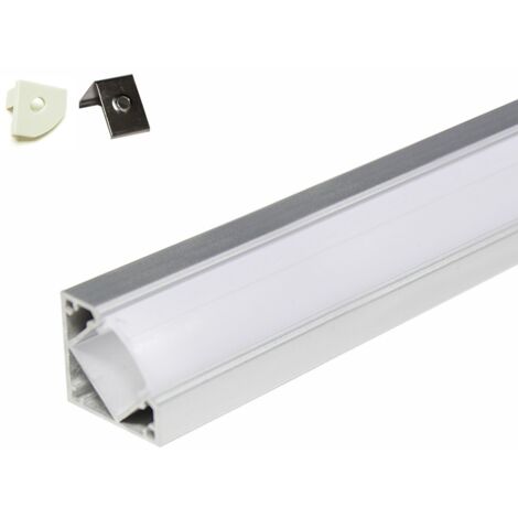 Perfil de aluminio para un ángulo de 45° - 5 metros (5 x 1 metro) con difusor opaco