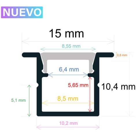 Perfil Led Empotrar 15x10,4mm Opal 2m 161510