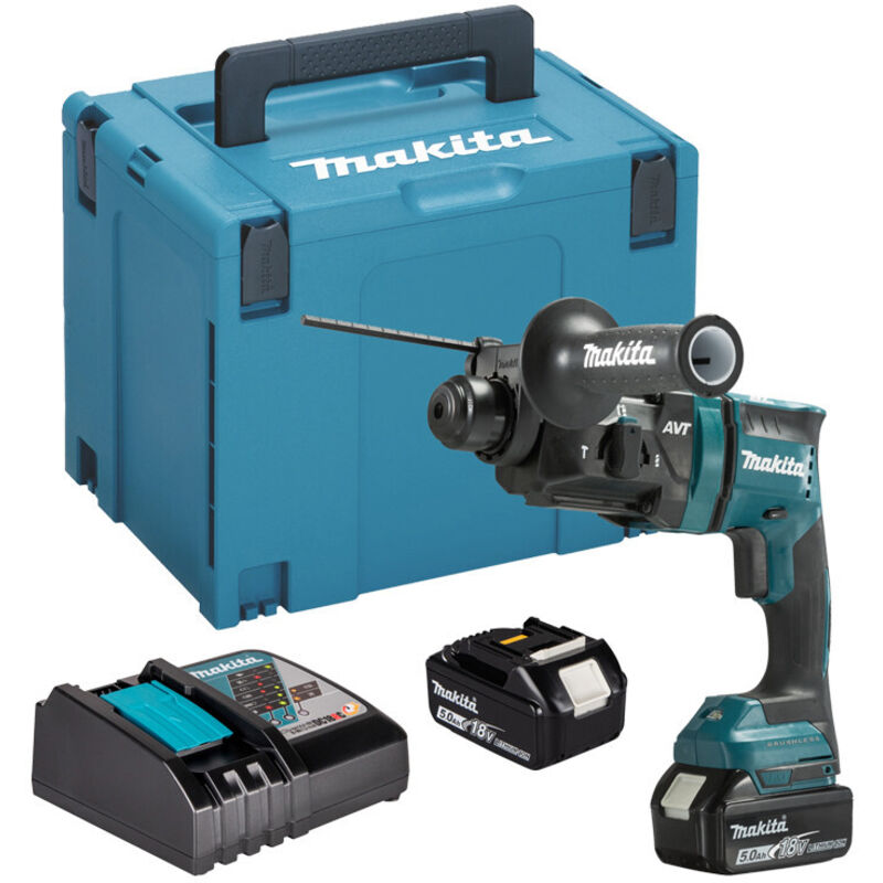 Makita - Outillage - Perforateur-burineur sans fil 18V, 2 batteries 5.0 Ah, chargeur DHR182RTJ