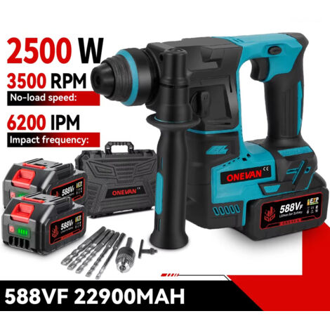 Perforateur burineur 27mm sans balais Makita 18V, kit 2 batteries + 8 accessoires + coffret plastique