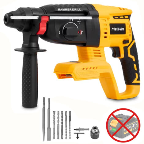 Perforateur burineur 3 en 1 sans balais, marteau perforateur multifonction béton/acier/bois, compatible batterie Makita 18V, avec 10 accessoires, sans batterie